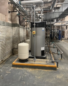 BFC Cyclone water heater in flood damaged plant room