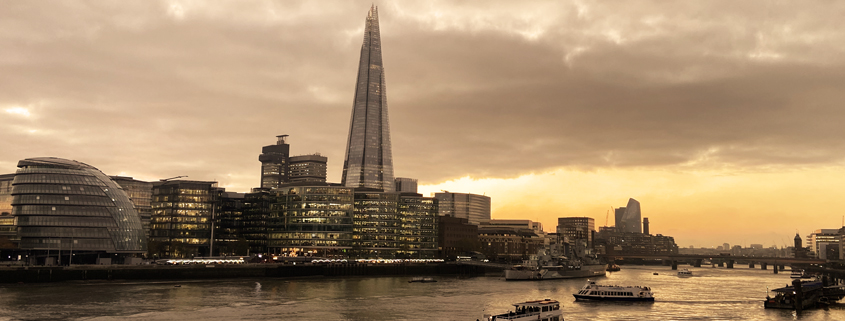 london commercial skyline shard, sunset