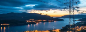 dawn over towns lit by electricity, a symbo0l of Great British Energy